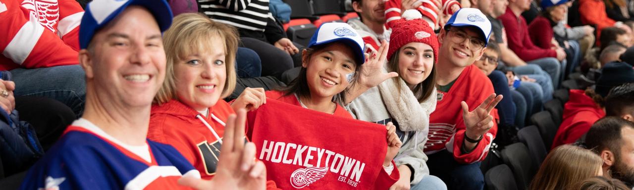 GVSU fans pose for a group photo at a Red Wings game